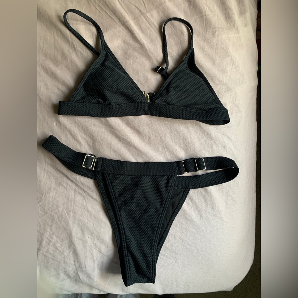 Shein black high cut swimsuit set with silver detailing